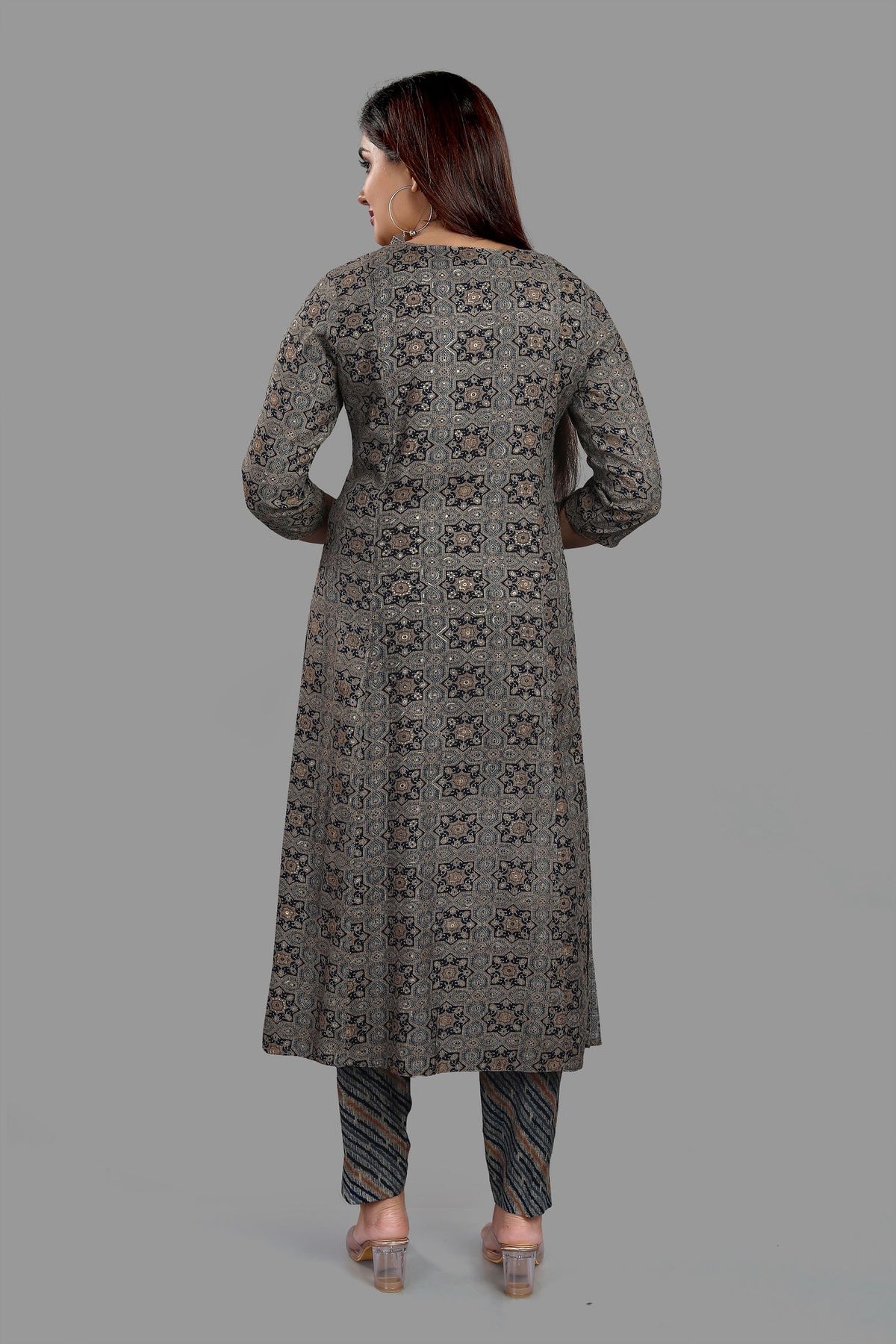 Elham Black & Gray Cotton Kurta With Pant Set