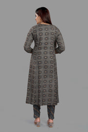 Elham Black & Gray Cotton Kurta With Pant Set