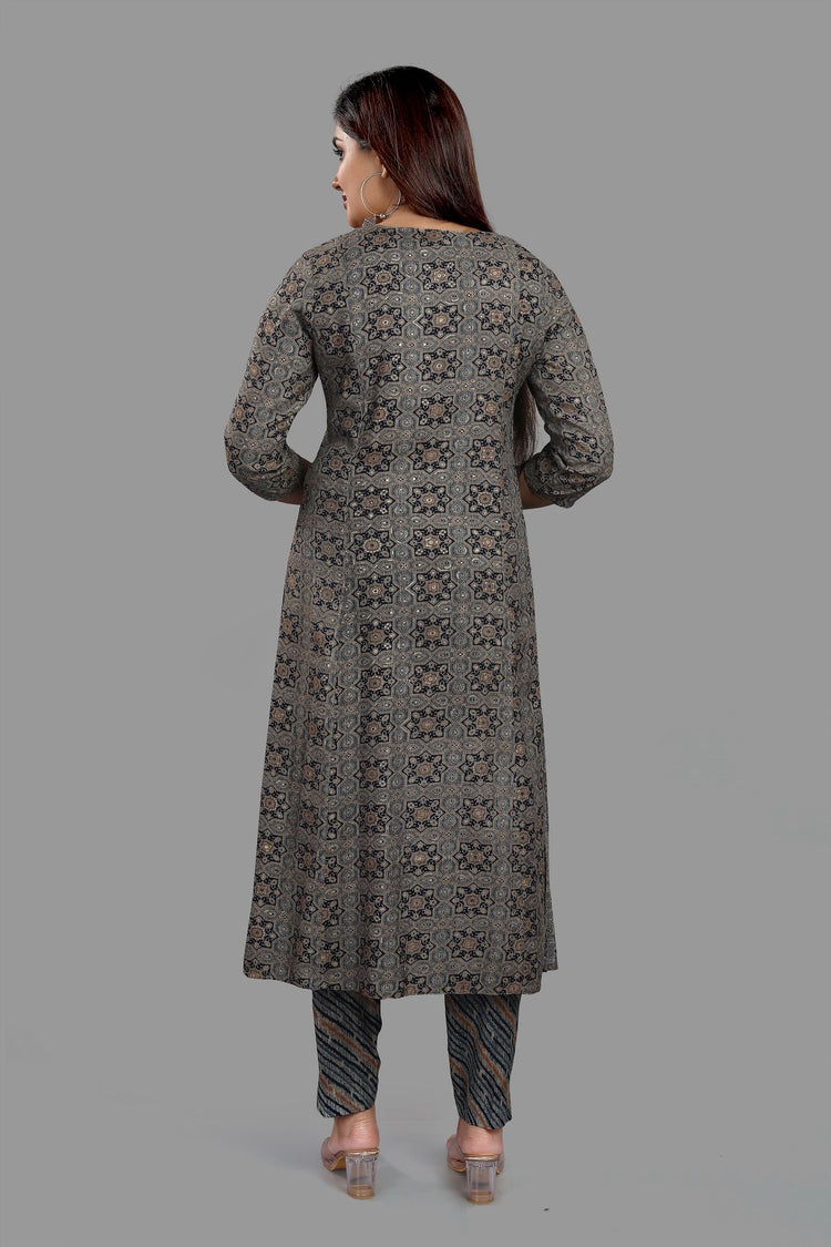 Elham Black & Gray Cotton Kurta With Pant Set