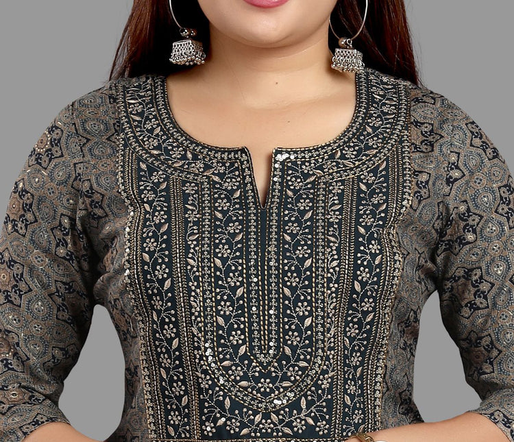 Elham Black & Gray Cotton Kurta With Pant Set