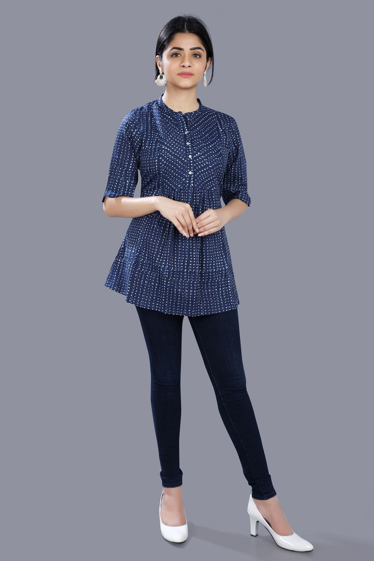 Elif Navy Blue Cotton Short Kurtis