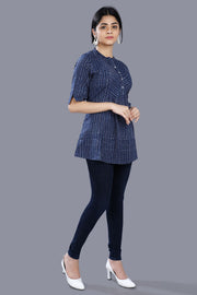 Elif Navy Blue Cotton Short Kurtis