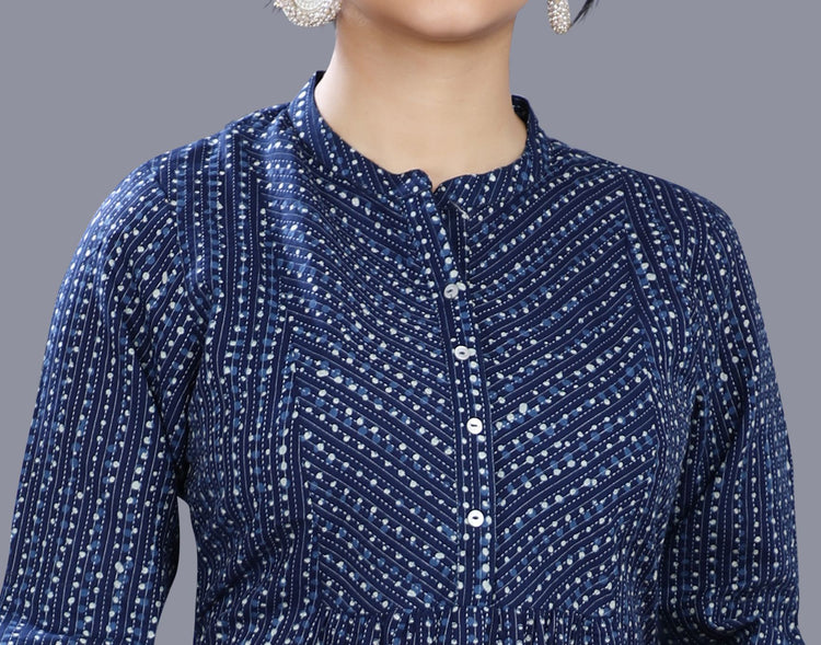 Elif Navy Blue Cotton Short Kurtis