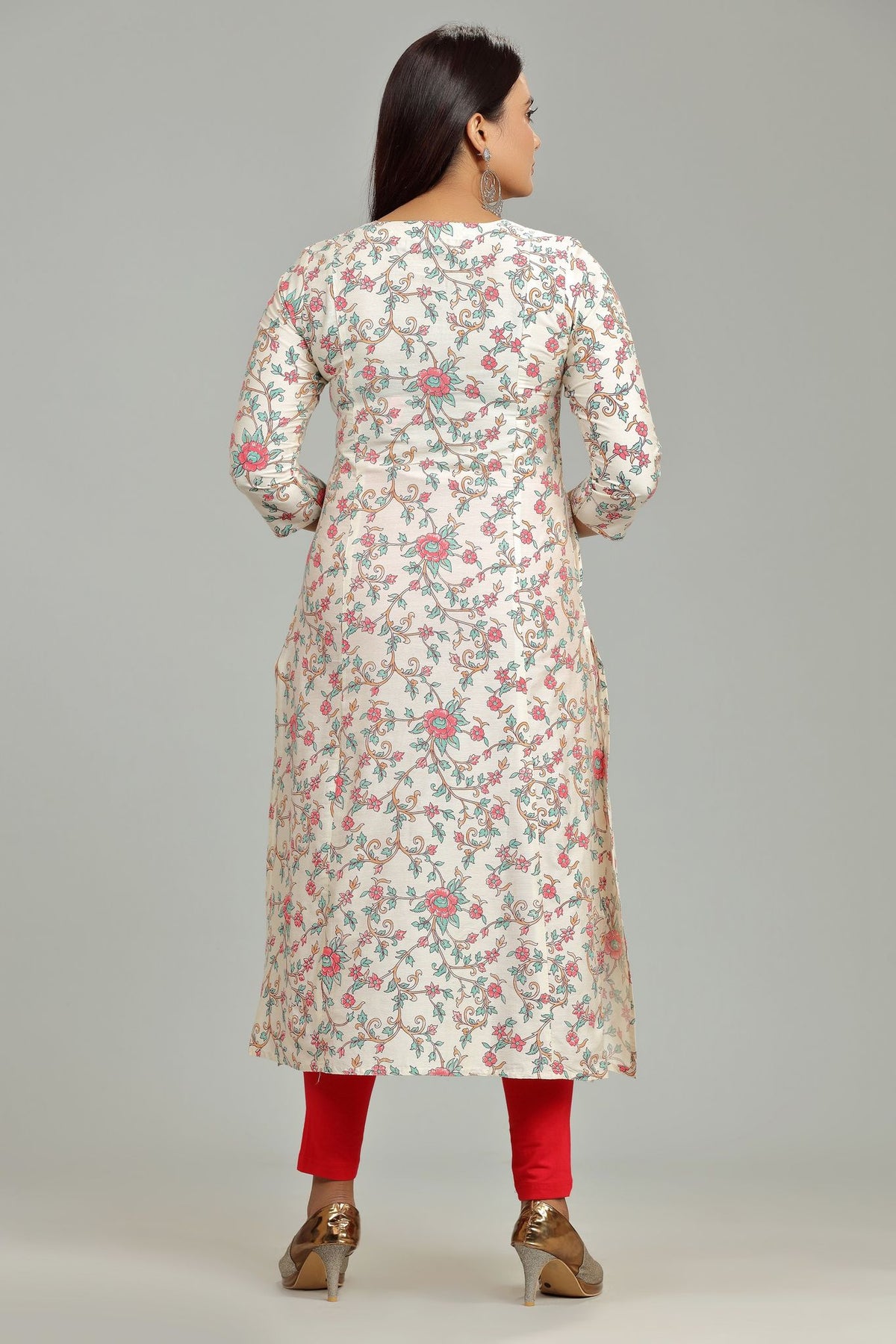 Ena Off White Cotton Silk Printed A Line Kurti