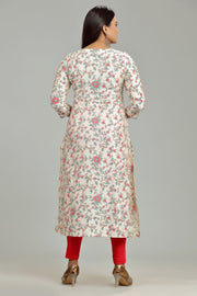 Ena Off White Cotton Silk Printed A Line Kurti
