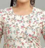 Ena Off White Cotton Silk Printed A Line Kurti