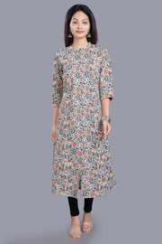 Eshal Off White & Blue Flex Cotton Straight Kurti