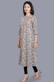 Eshal Off White & Blue Flex Cotton Straight Kurti