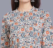 Eshal Off White & Blue Flex Cotton Straight Kurti