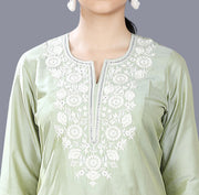 Ezel Pista Green Cotton Silk Embroidered Straight Kurti