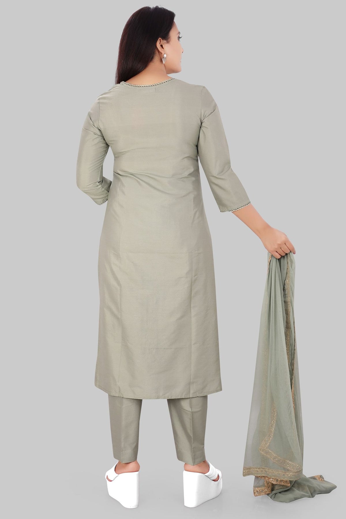 Ghazal Pista Green Cotton Silk Embroidered Suit Set