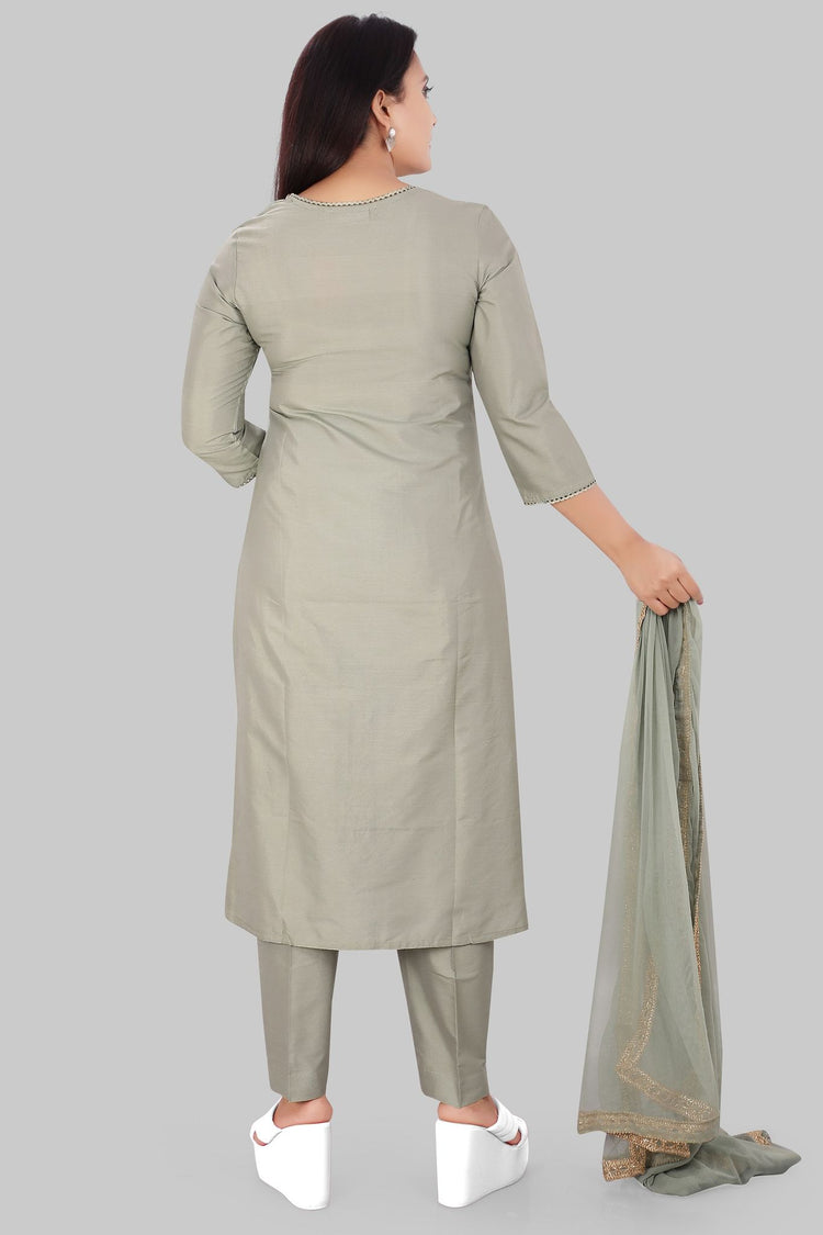 Ghazal Pista Green Cotton Silk Embroidered Suit Set