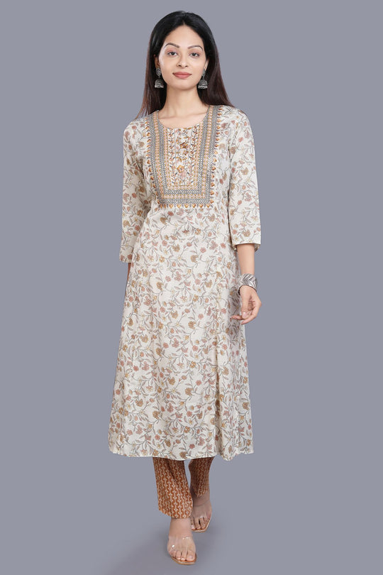 Fairoz Cream Cotton Kurta With Pant Set