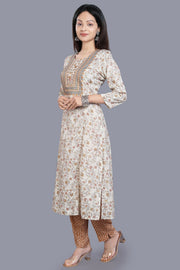 Fairoz Cream Cotton Kurta With Pant Set