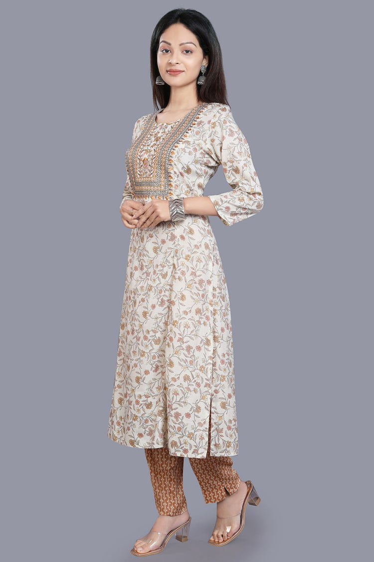 Fairoz Cream Cotton Kurta With Pant Set