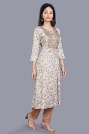 Fairoz Cream Cotton Kurta With Pant Set