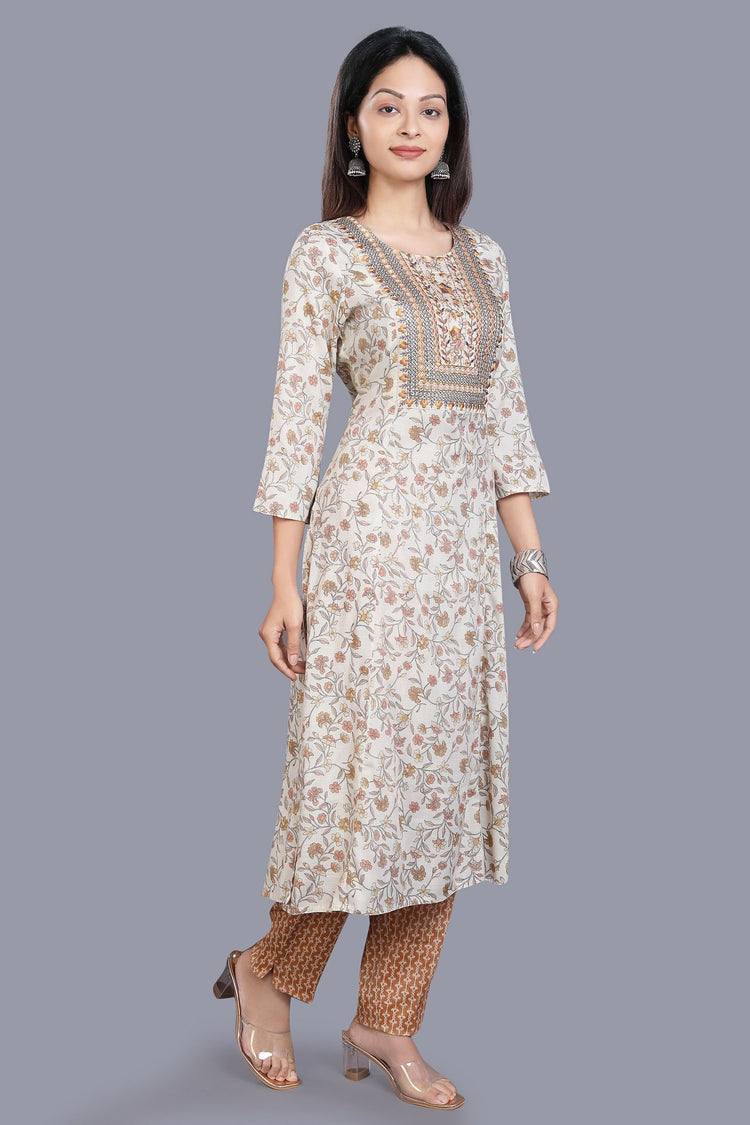 Fairoz Cream Cotton Kurta With Pant Set