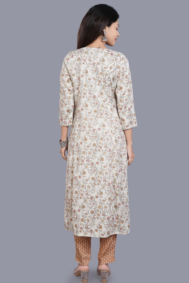 Fairoz Cream Cotton Kurta With Pant Set