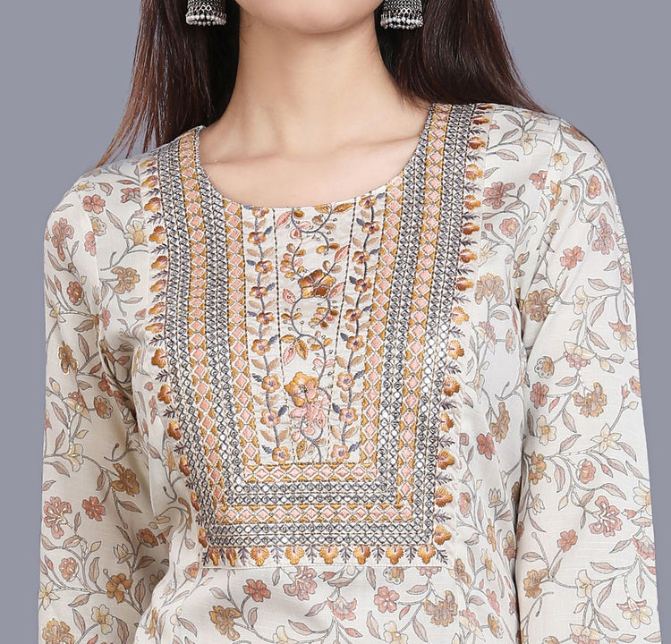 Fairoz Cream Cotton Kurta With Pant Set