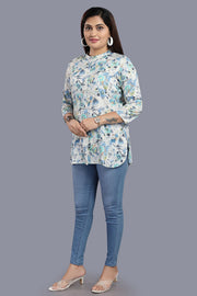 Falak White & Blue Cotton Short Kurtis