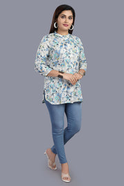 Falak White & Blue Cotton Short Kurtis