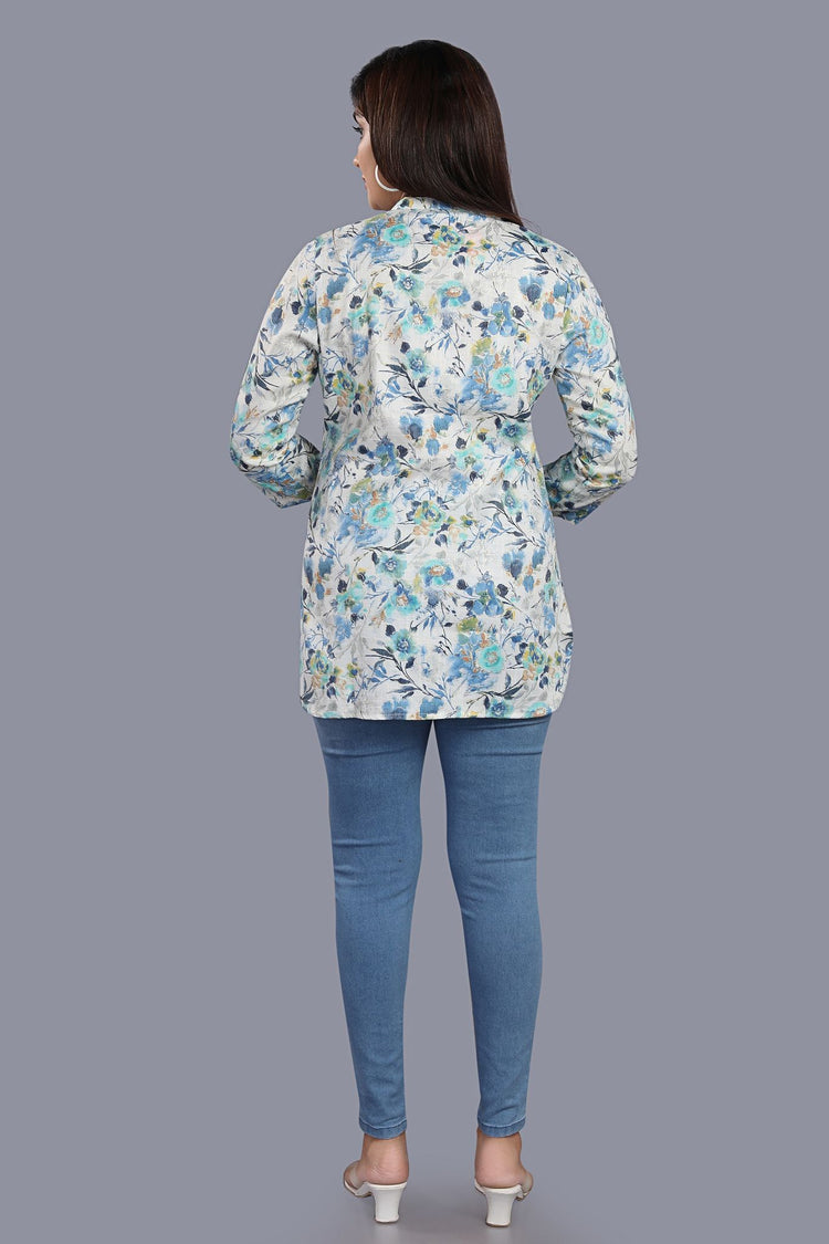 Falak White & Blue Cotton Short Kurtis
