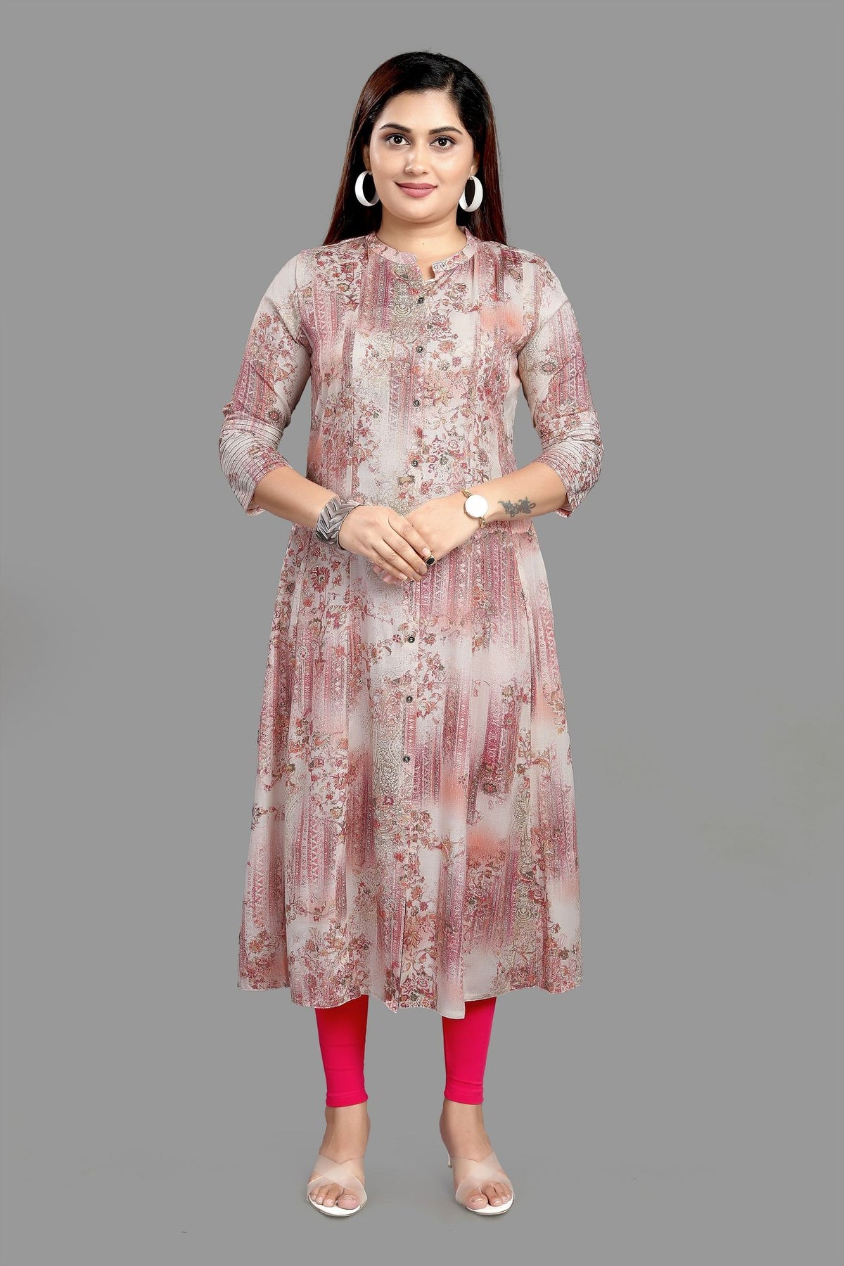 Famya Light Pink Cotton A-Line Kurta