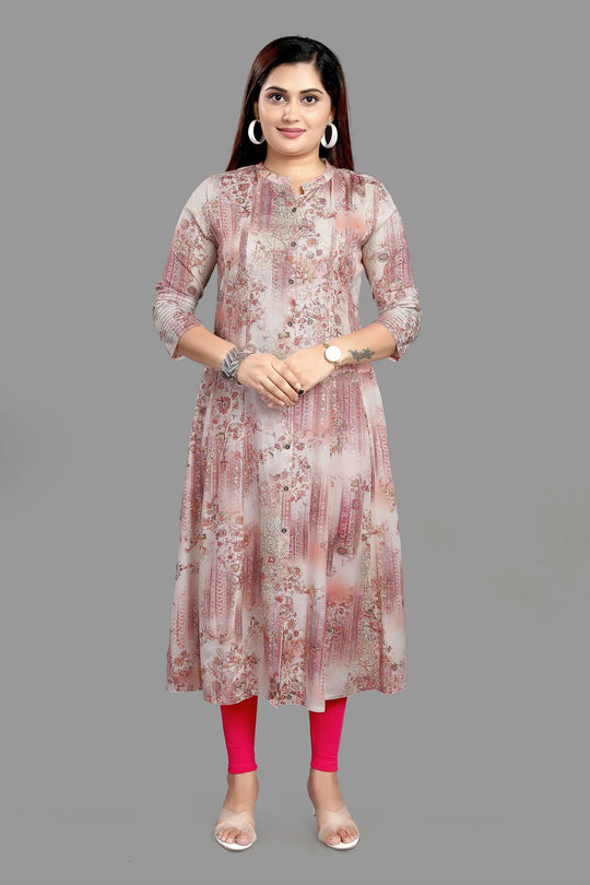 Famya Light Pink Cotton A-Line Kurta