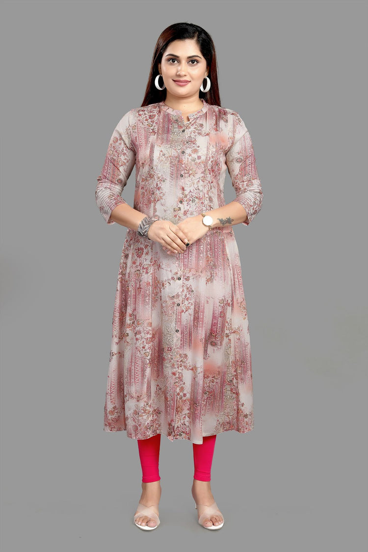 Famya Light Pink Cotton A-Line Kurta