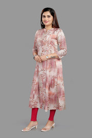 Famya Light Pink Cotton A-Line Kurta