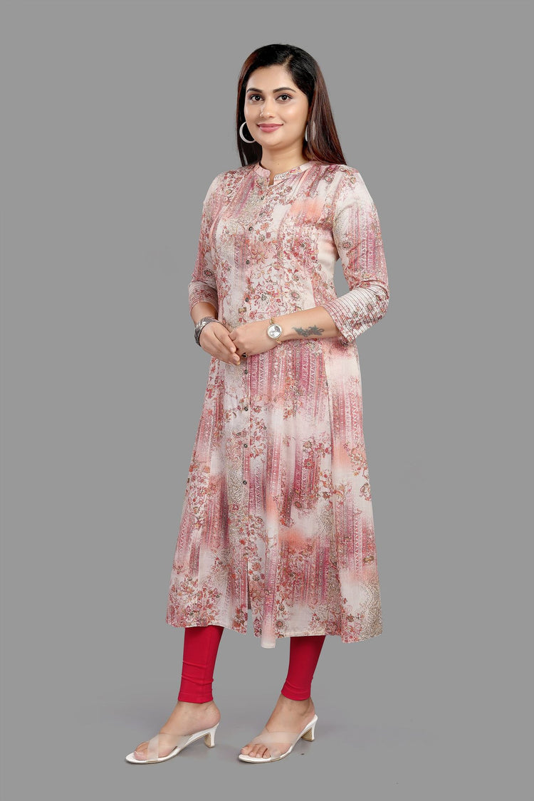 Famya Light Pink Cotton A-Line Kurta