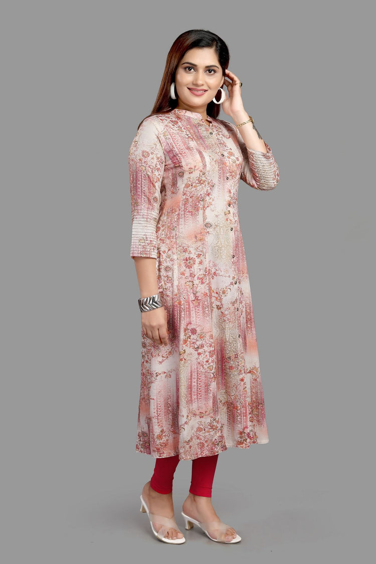 Famya Light Pink Cotton A-Line Kurta