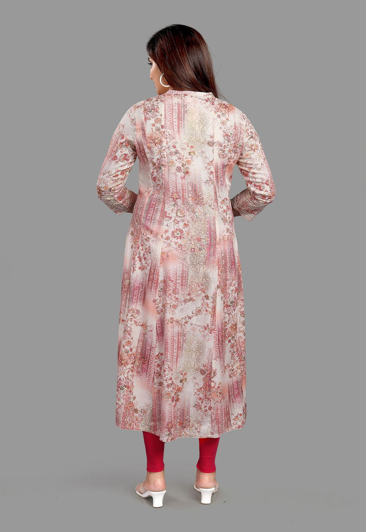 Famya Light Pink Cotton A-Line Kurta
