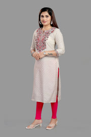 Fariah Off White Cotton Embroidered Straight Kurtis