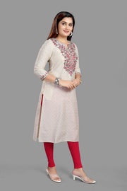 Fariah Off White Cotton Embroidered Straight Kurtis