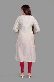 Fariah Off White Cotton Embroidered Straight Kurtis