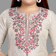 Fariah Off White Cotton Embroidered Straight Kurtis