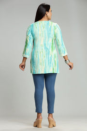 Firaki Teal Rayon Embroidered Short Kurti