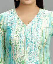 Firaki Teal Rayon Embroidered Short Kurti