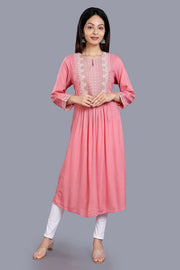 Firdaus Pink Rayon Embroidered A-Line Kurta