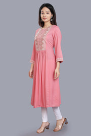 Firdaus Pink Rayon Embroidered A-Line Kurta