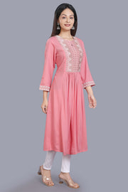 Firdaus Pink Rayon Embroidered A-Line Kurta