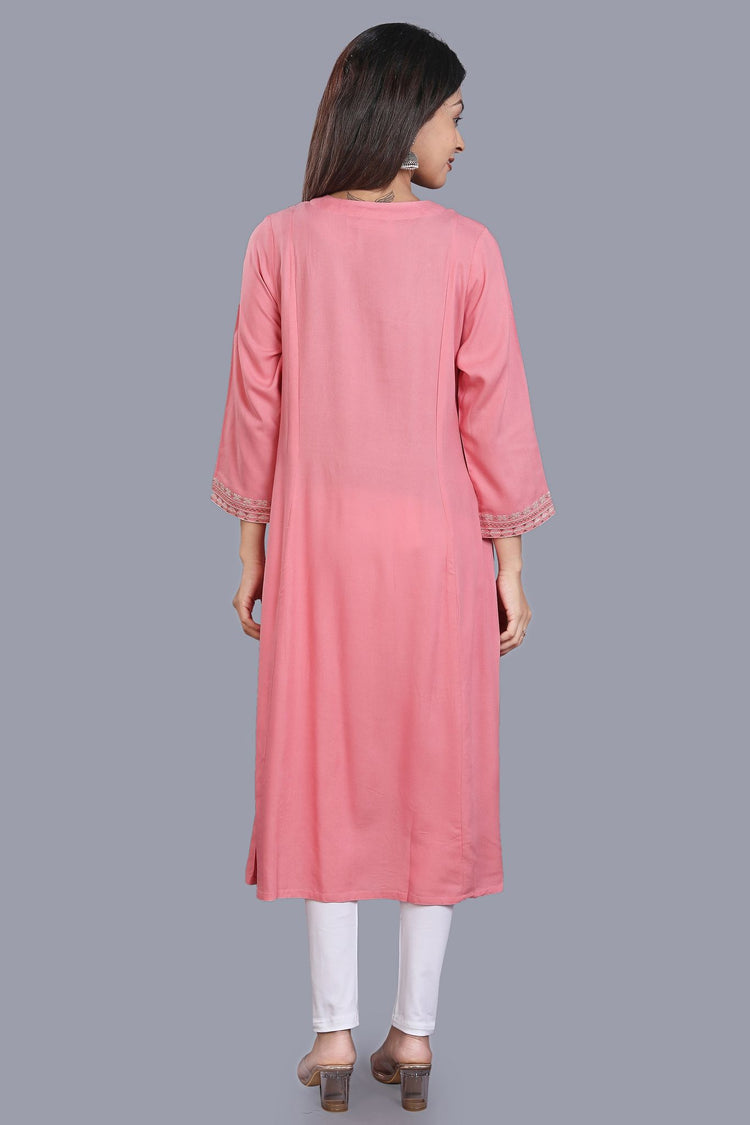 Firdaus Pink Rayon Embroidered A-Line Kurta