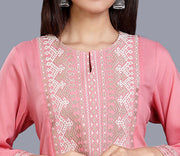 Firdaus Pink Rayon Embroidered A-Line Kurta