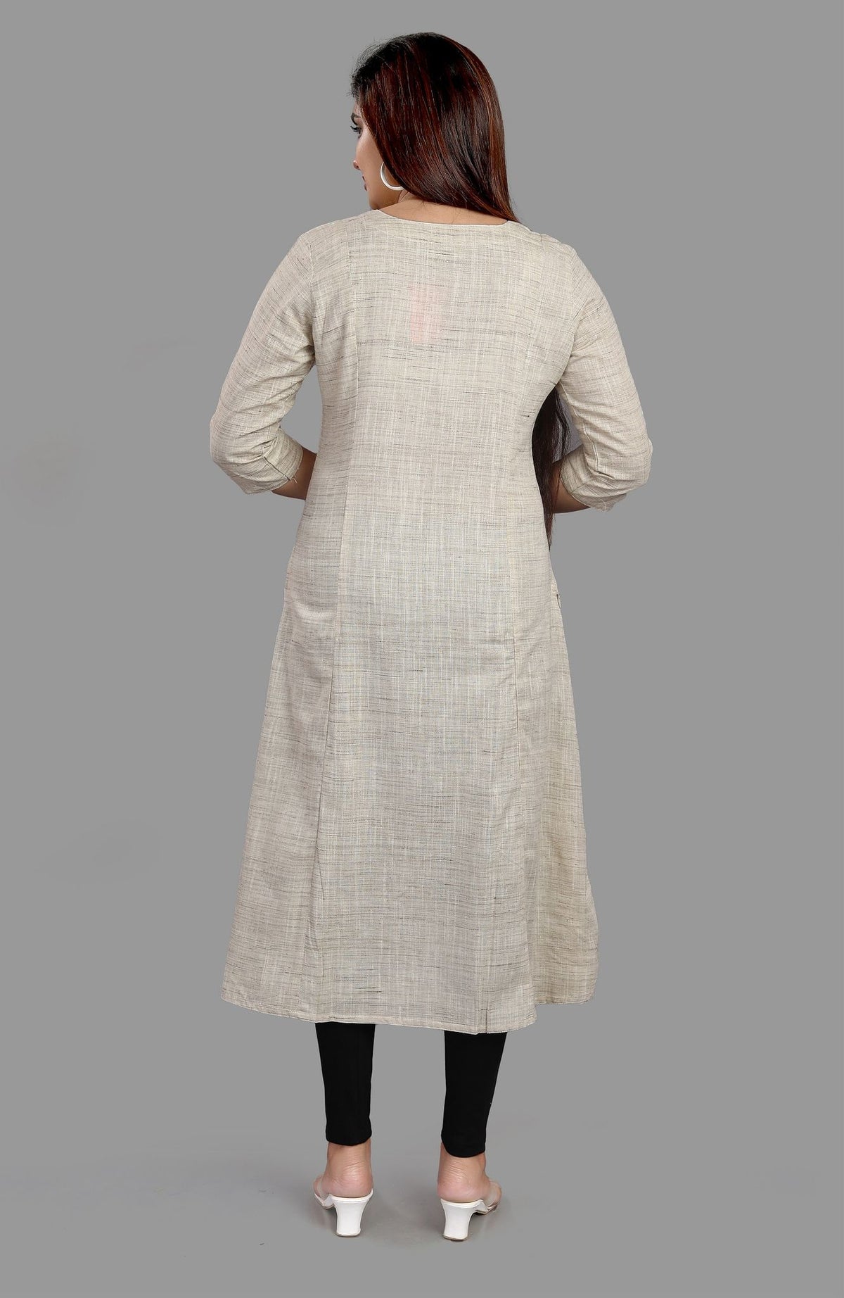 Foziah 1 Cream Front Open Cotton Flex Kurta