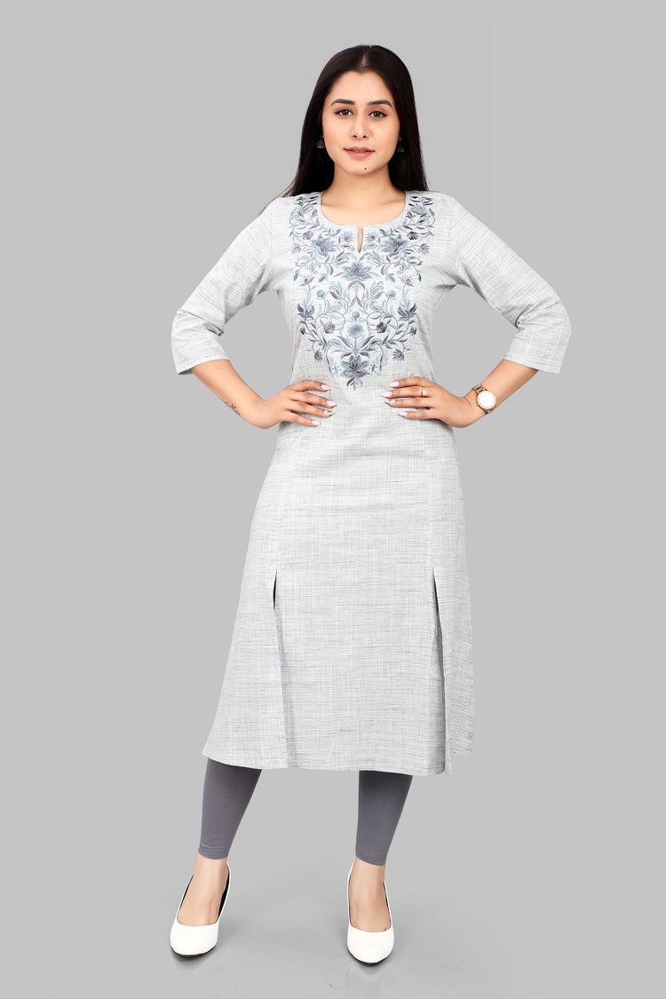 Foziah 2 Gray Cotton Embroidered A-Line Kurta
