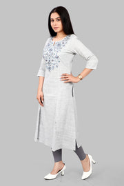 Foziah 2 Gray Cotton Embroidered A-Line Kurta