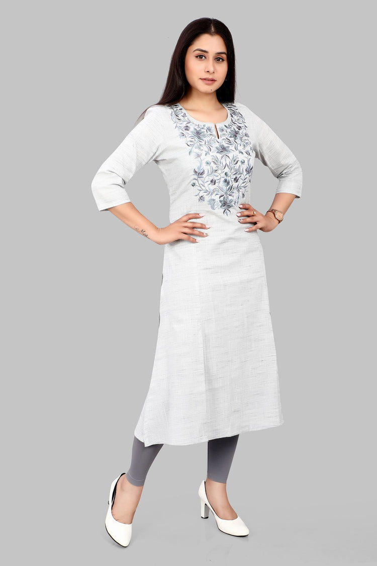 Foziah 2 Gray Cotton Embroidered A-Line Kurta