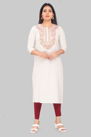 Gauri Off White Flex Cotton Straight Kurtis