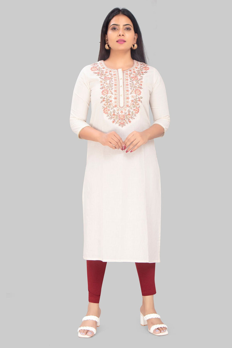 Gauri Off White Flex Cotton Straight Kurtis